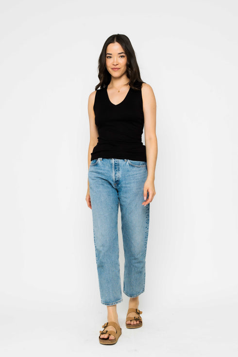 Joelle-Textured Vee Neck Tank